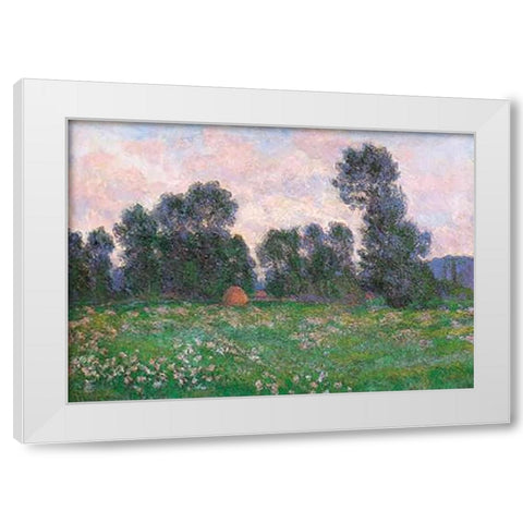 Meadow At Giverny 1890 White Modern Wood Framed Art Print by Monet, Claude