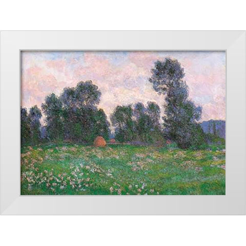 Meadow At Giverny 1890 White Modern Wood Framed Art Print by Monet, Claude