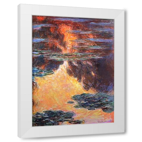Nympheas Sunset Effect 1907 White Modern Wood Framed Art Print by Monet, Claude