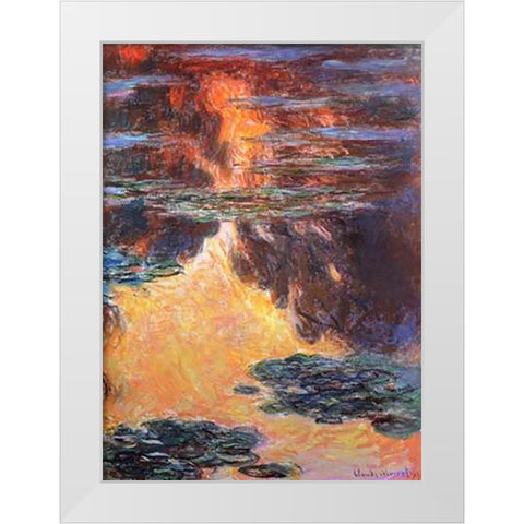 Nympheas Sunset Effect 1907 White Modern Wood Framed Art Print by Monet, Claude