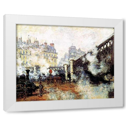 Pont De LEurope 1877 White Modern Wood Framed Art Print by Monet, Claude