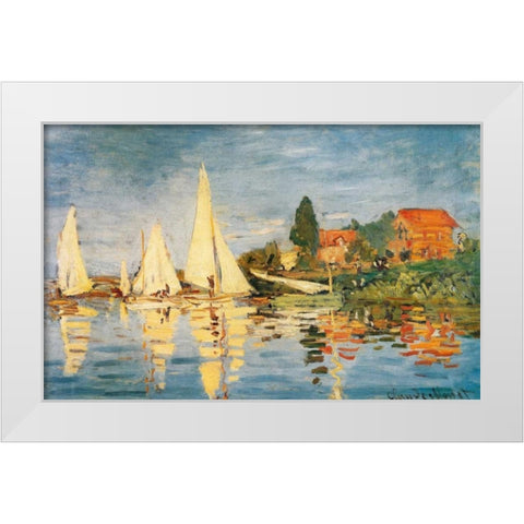 Sailboats At Argenteuil White Modern Wood Framed Art Print by Monet, Claude