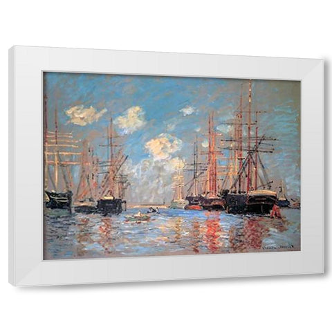 Seascape The Port Of Amsterdam 1874 White Modern Wood Framed Art Print by Monet, Claude
