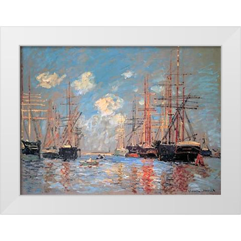 Seascape The Port Of Amsterdam 1874 White Modern Wood Framed Art Print by Monet, Claude