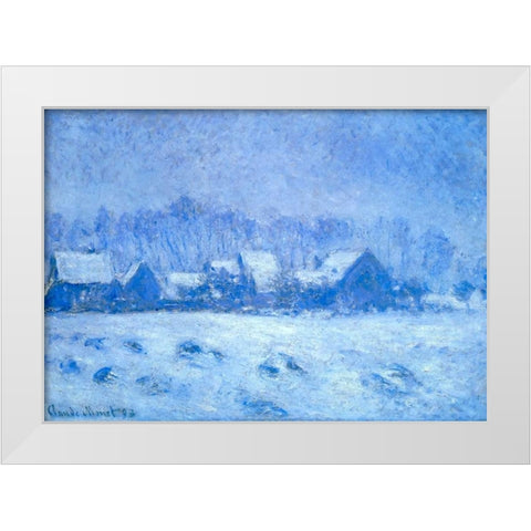 Snow Effect At Giverny 1893 White Modern Wood Framed Art Print by Monet, Claude