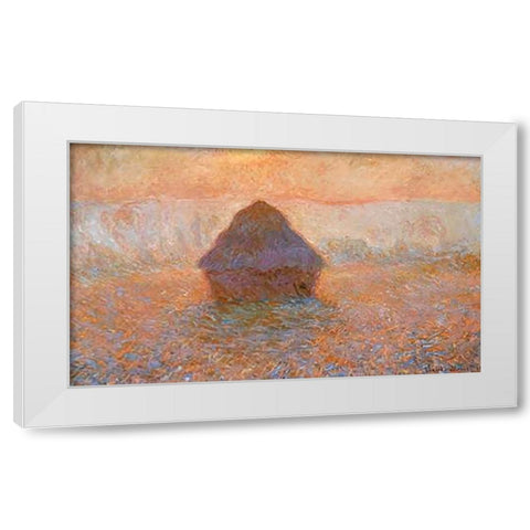 Stack Of Wheat Sun In The Mist 1891 White Modern Wood Framed Art Print by Monet, Claude