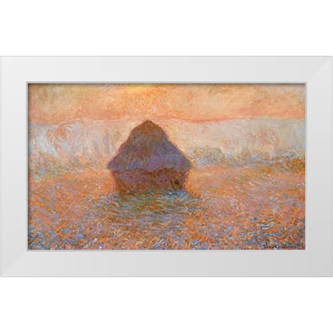 Stack Of Wheat Sun In The Mist 1891 White Modern Wood Framed Art Print by Monet, Claude