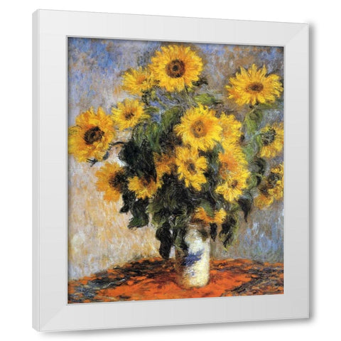 Bouquet of Sunflowers, 1880 White Modern Wood Framed Art Print by Monet, Claude