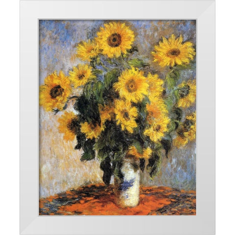 Bouquet of Sunflowers, 1880 White Modern Wood Framed Art Print by Monet, Claude