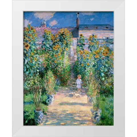 The Artists Garden At Vetheuil 1881 White Modern Wood Framed Art Print by Monet, Claude