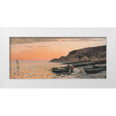 The Beach At Sainte-Adresse 1864 White Modern Wood Framed Art Print by Monet, Claude