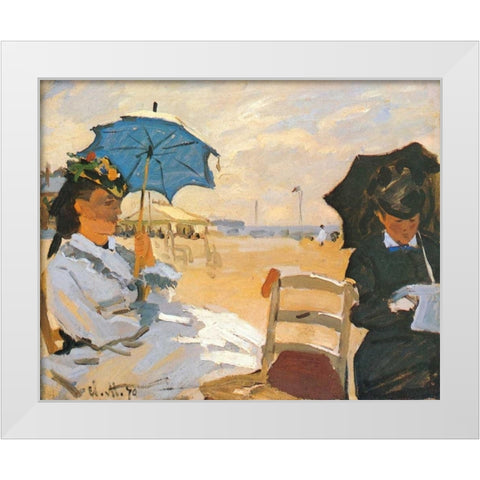 The Beach At Trouville 1870 White Modern Wood Framed Art Print by Monet, Claude