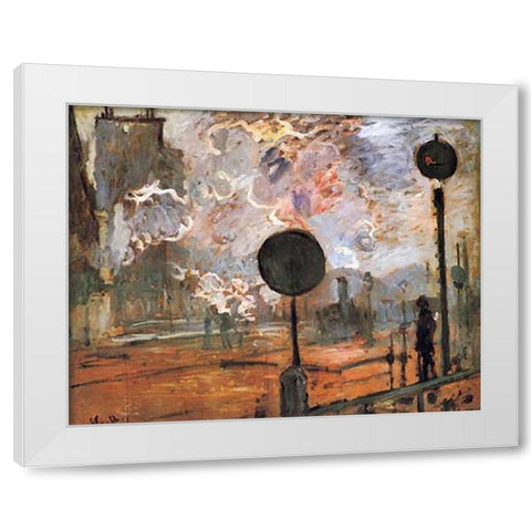 The Gare Saint-Lazare The Signal White Modern Wood Framed Art Print by Monet, Claude