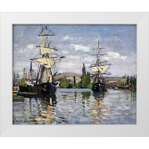 The Seine At Rouen 1872 White Modern Wood Framed Art Print by Monet, Claude
