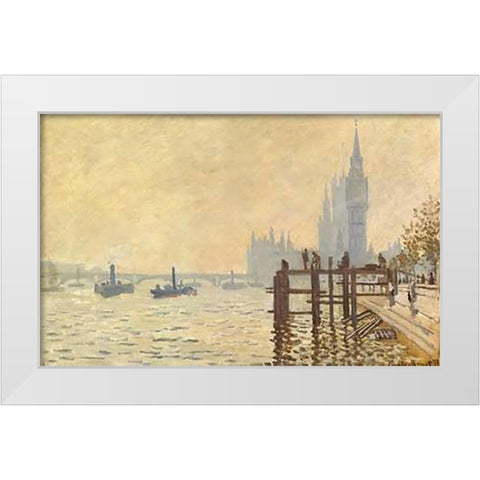 The Thames Below Westminster 1871 White Modern Wood Framed Art Print by Monet, Claude