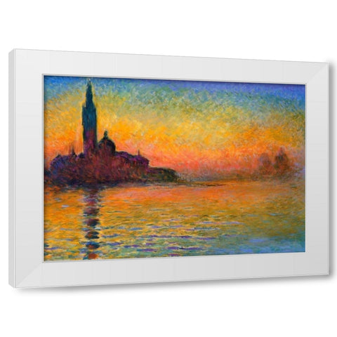 Twilight Venice White Modern Wood Framed Art Print by Monet, Claude
