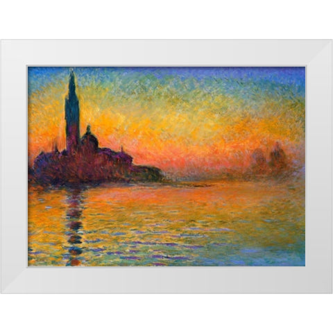 Twilight Venice White Modern Wood Framed Art Print by Monet, Claude