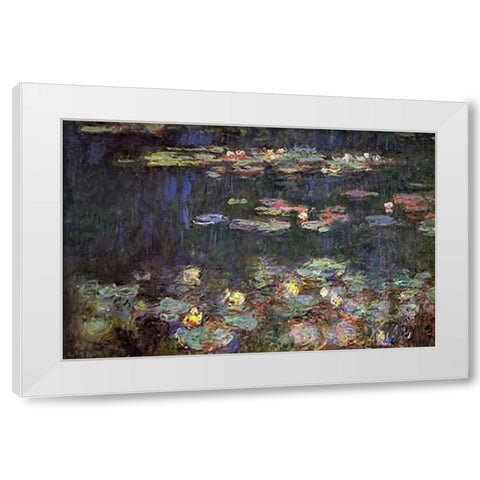 Water Lilies Green Reflections White Modern Wood Framed Art Print by Monet, Claude