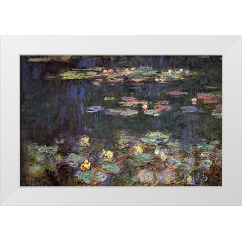 Water Lilies Green Reflections White Modern Wood Framed Art Print by Monet, Claude