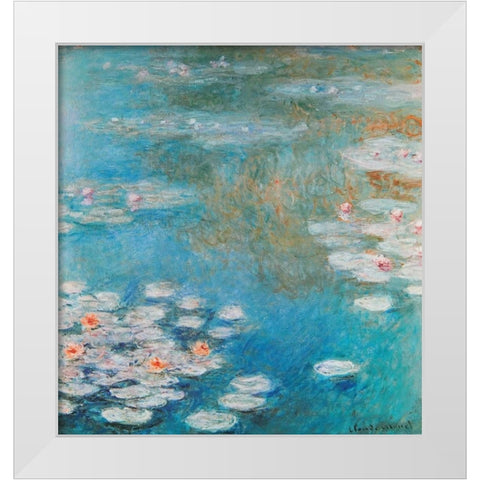 Waterlilies At Giverny 1908 White Modern Wood Framed Art Print by Monet, Claude