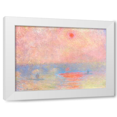 Waterloo Bridge Sun Through The Mist 1903 White Modern Wood Framed Art Print by Monet, Claude