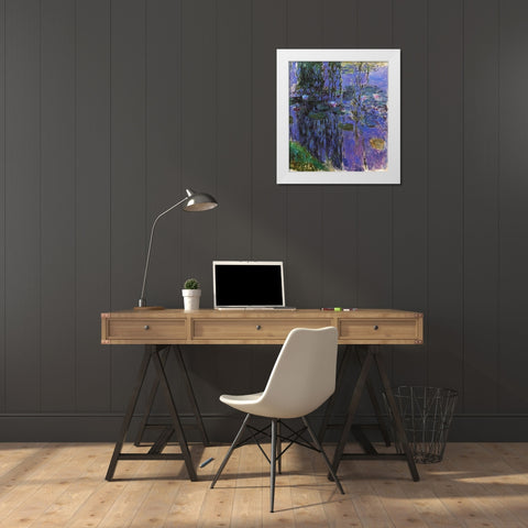 Willow Fronds And Nympheas White Modern Wood Framed Art Print by Monet, Claude