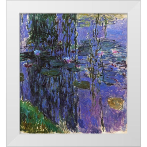 Willow Fronds And Nympheas White Modern Wood Framed Art Print by Monet, Claude