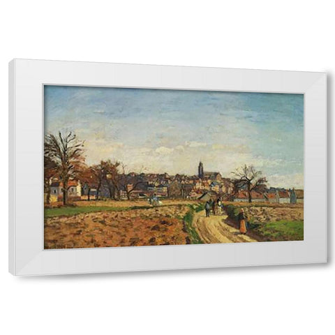 View Of Pontoise 1873 White Modern Wood Framed Art Print by Pissarro, Camille