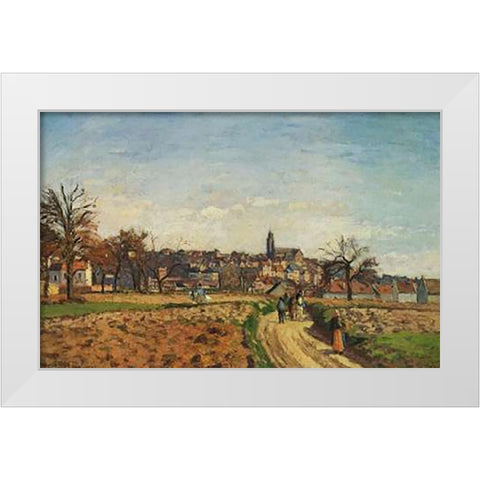 View Of Pontoise 1873 White Modern Wood Framed Art Print by Pissarro, Camille