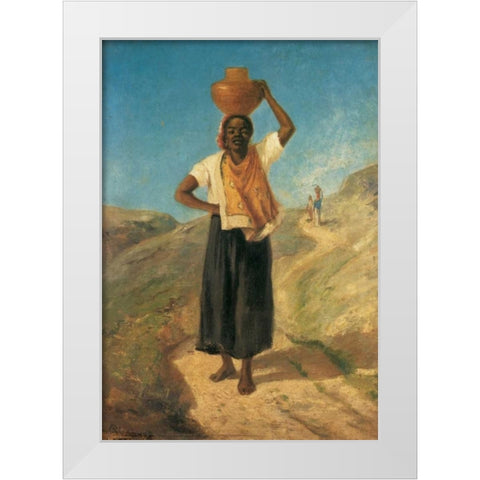 Woman Carrying A Pitcher On Her Head St Thomas 1854 White Modern Wood Framed Art Print by Pissarro, Camille
