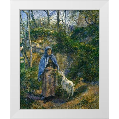 Woman With A Goat 1881 White Modern Wood Framed Art Print by Pissarro, Camille