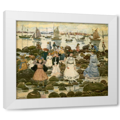Low Tide Beachmont White Modern Wood Framed Art Print by Prendergast, Maurice Brazil
