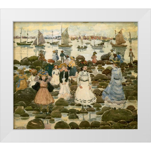 Low Tide Beachmont White Modern Wood Framed Art Print by Prendergast, Maurice Brazil