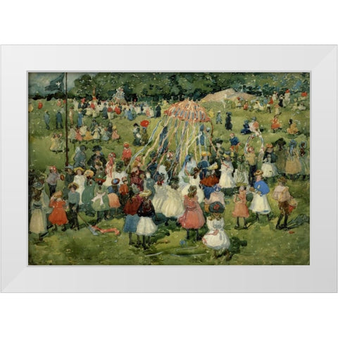 May Day Central Park White Modern Wood Framed Art Print by Prendergast, Maurice Brazil