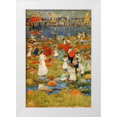 The Stony Beach White Modern Wood Framed Art Print by Prendergast, Maurice Brazil