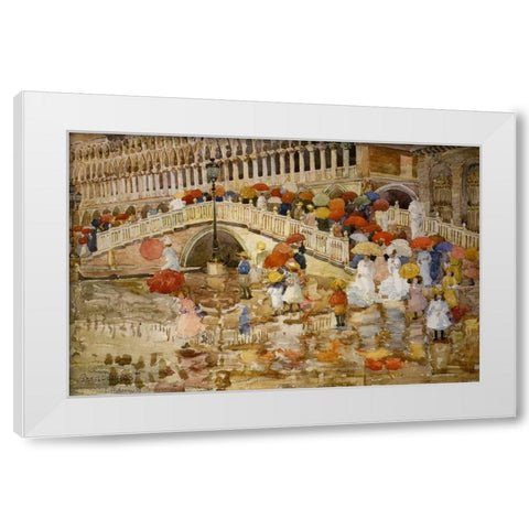 Umbrellas In The Rain Venice White Modern Wood Framed Art Print by Prendergast, Maurice Brazil