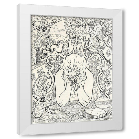 Alchimie Ou La Sorciere Accoudee White Modern Wood Framed Art Print by Ranson, Paul