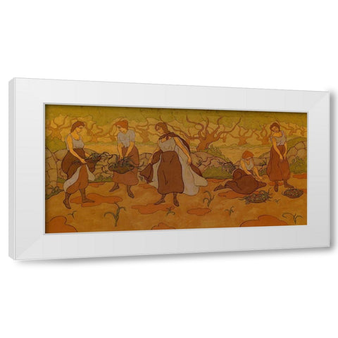 Cinq Femmes A La Recolte White Modern Wood Framed Art Print by Ranson, Paul
