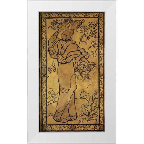 Femme A La Corbeille De Fleurs White Modern Wood Framed Art Print by Ranson, Paul