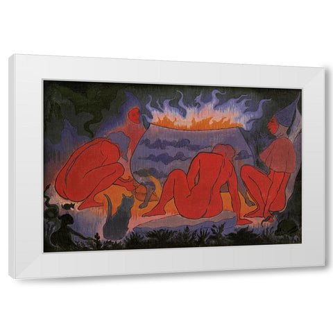 Les Sorcieres Autour Du Feu White Modern Wood Framed Art Print by Ranson, Paul