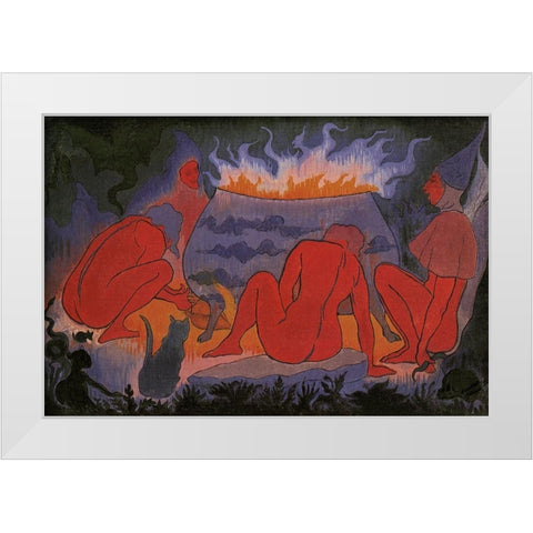 Les Sorcieres Autour Du Feu White Modern Wood Framed Art Print by Ranson, Paul