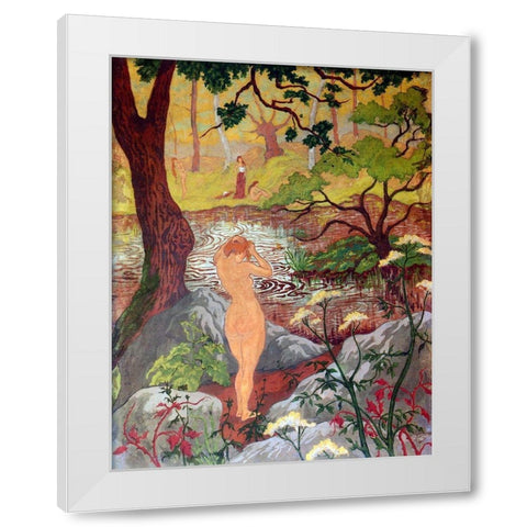 Nu Se Coiffant Au Bord De Letang White Modern Wood Framed Art Print by Ranson, Paul