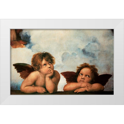 Cherubs Virgin Mary (detail) White Modern Wood Framed Art Print by Raphael