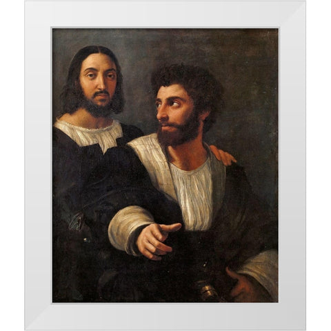 Double Portrait And His Fencing Master White Modern Wood Framed Art Print by Raphael