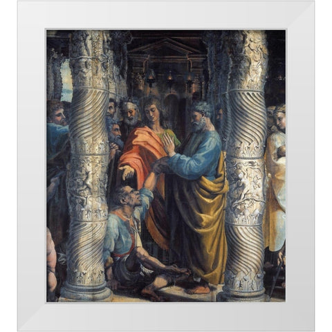Healing Of The Lame Man (detail) White Modern Wood Framed Art Print by Raphael