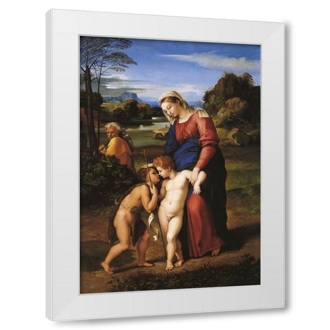 Holy Family With St John White Modern Wood Framed Art Print by Raphael