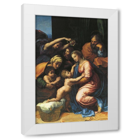 Holy Family With Sts Elizabeth And John And Two Angels White Modern Wood Framed Art Print by Raphael