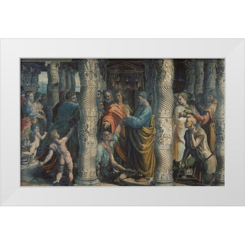 The Healing Of The Lame Man White Modern Wood Framed Art Print by Raphael