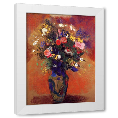 Bouquet In A Persian Vase White Modern Wood Framed Art Print by Redon, Odilon