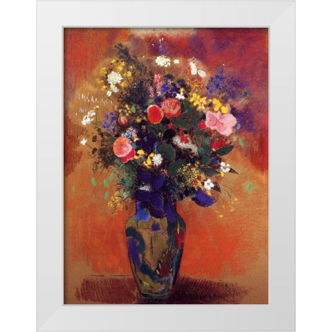 Bouquet In A Persian Vase White Modern Wood Framed Art Print by Redon, Odilon